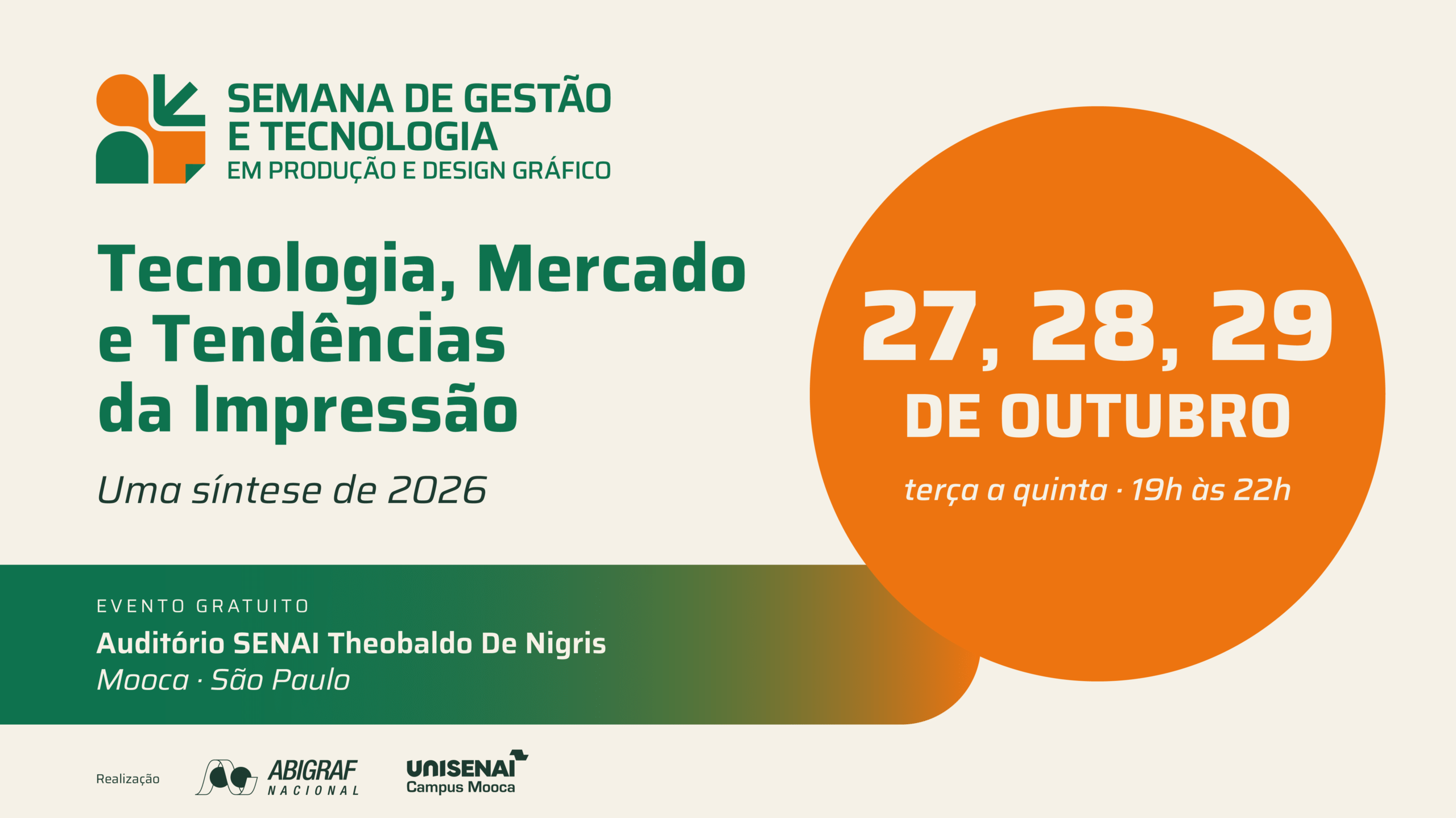 Abigraf e UniSenai-SP realizam a Semana de Gestão e Tecnologia em Produção e Design Gráfico, que acontece de 27 a 29 de outubro